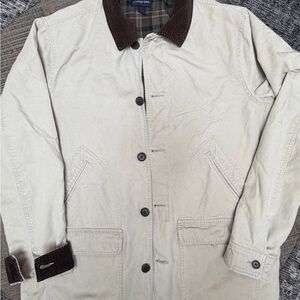 Lands’ End Canvas Barn Coat Corduroy Collar Plaid Lined size l